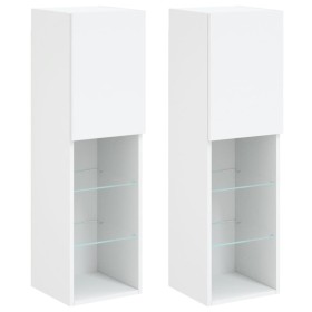 vidaXL TV-Schränke mit LED-Leuchten 2 Stk. Weiß 30,5x30x102 cm