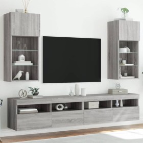 vidaXL TV-Schränke mit LED-Leuchten 2 Stk. Grau Sonoma 40,5x30x90 cm