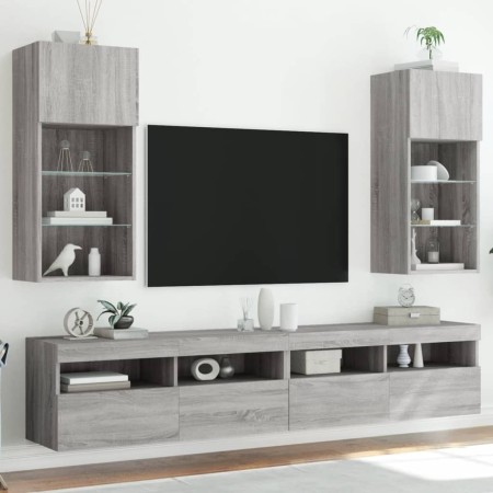 vidaXL TV-Schränke mit LED-Leuchten 2 Stk. Grau Sonoma 40,5x30x90 cm