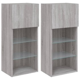 vidaXL TV-Schränke mit LED-Leuchten 2 Stk. Grau Sonoma 40,5x30x90 cm