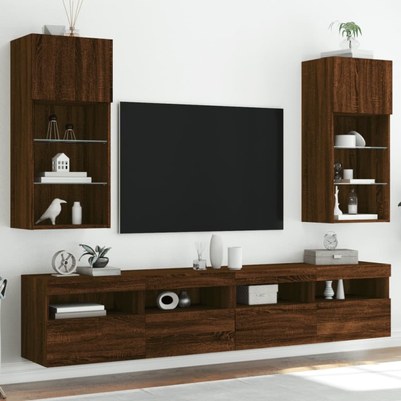vidaXL TV-Schränke mit LED-Leuchten 2 Stk. Braun Eiche-Optik vidaXL TV-Schränke mit LED-Leuchten 2 Stk. Braun Eiche-Optik