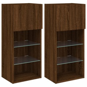 vidaXL TV-Schränke mit LED-Leuchten 2 Stk. Braun Eiche-Optik