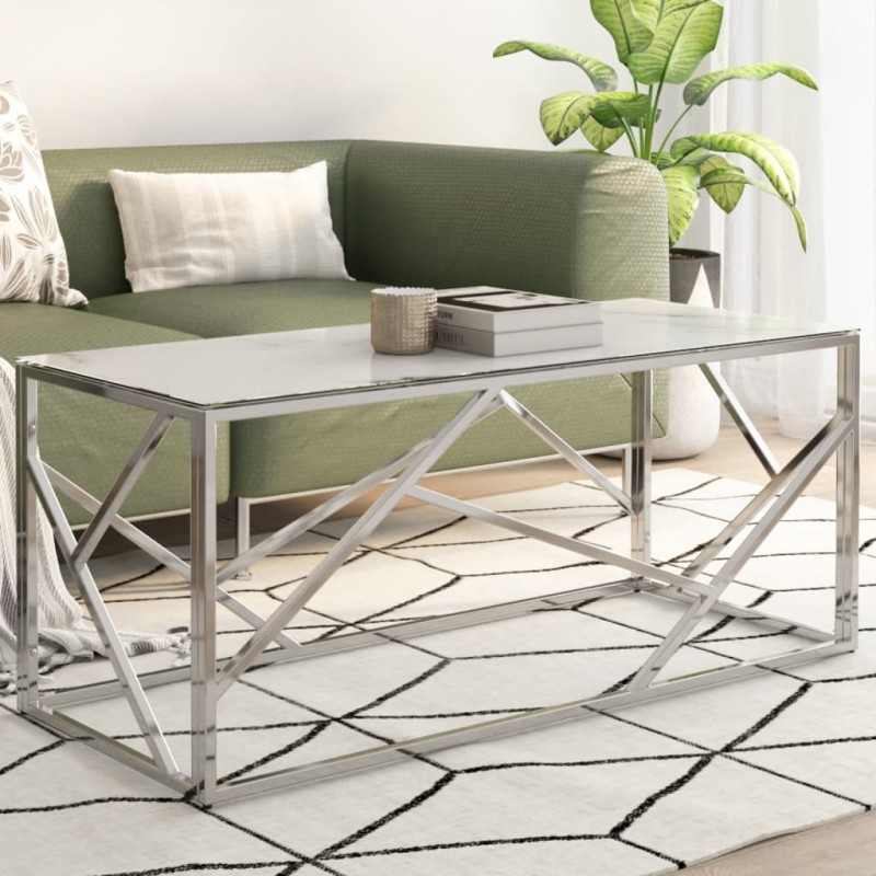 vidaXL Couchtisch Silbern Edelstahl und Hartglas vidaXL Couchtisch Silbern Edelstahl und Hartglas