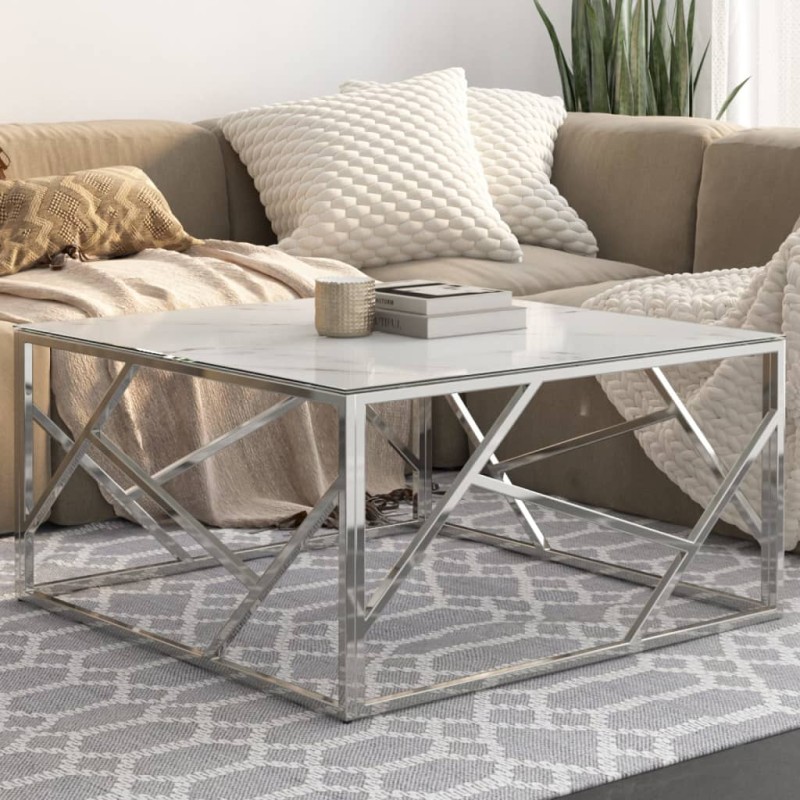 vidaXL Couchtisch Silbern Edelstahl und Hartglas vidaXL Couchtisch Silbern Edelstahl und Hartglas