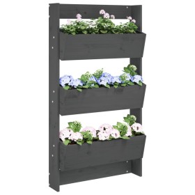 vidaXL Wand-Pflanzkübel mit 3 Fächern 60x18,5x110 cm Grau Kiefernholz