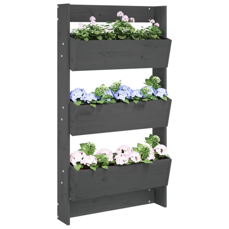 vidaXL Wand-Pflanzkübel mit 3 Fächern 60x18,5x110 cm Grau Kiefernholz vidaXL Wand-Pflanzkübel mit 3 Fächern 60x18,5x110 cm Grau Kiefernholz