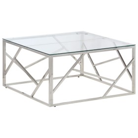 vidaXL Couchtisch Silbern Edelstahl und Hartglas