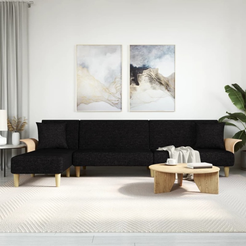 vidaXL Schlafsofa in L-Form Schwarz 279x140x70 cm Stoff vidaXL Schlafsofa in L-Form Schwarz 279x140x70 cm Stoff