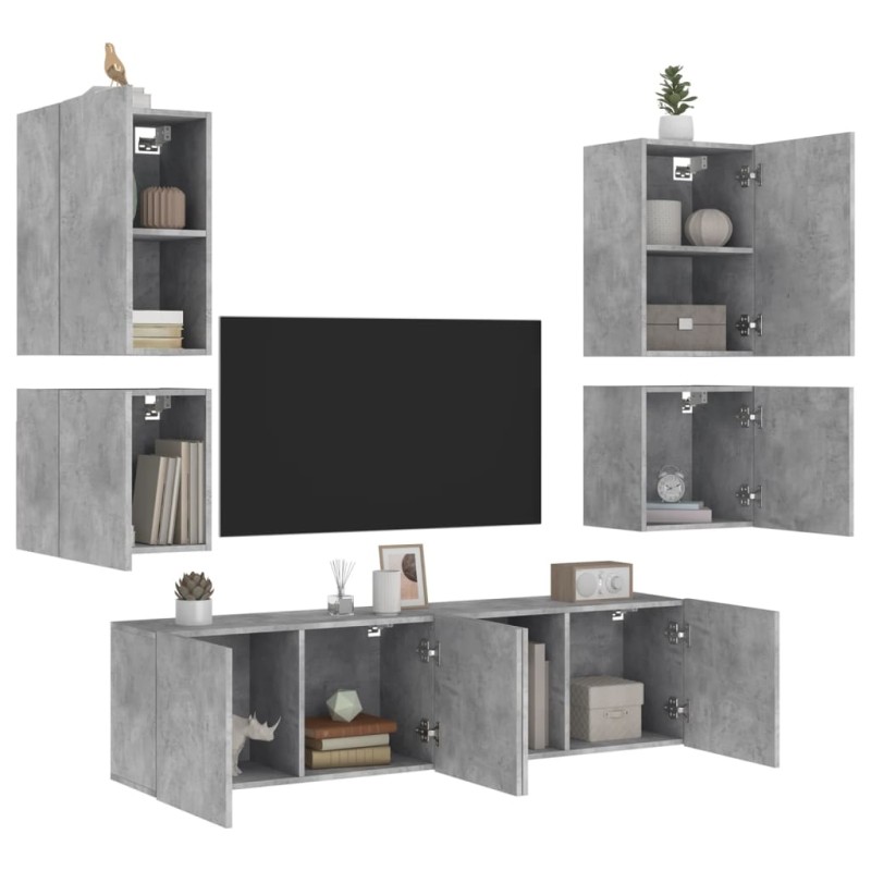vidaXL 6-tlg. Wohnwand Betongrau Holzwerkstoff vidaXL 6-tlg. Wohnwand Betongrau Holzwerkstoff