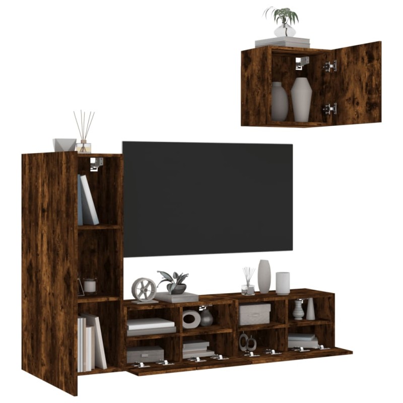 vidaXL 4-tlg. Wohnwand Räuchereiche Holzwerkstoff vidaXL 4-tlg. Wohnwand Räuchereiche Holzwerkstoff