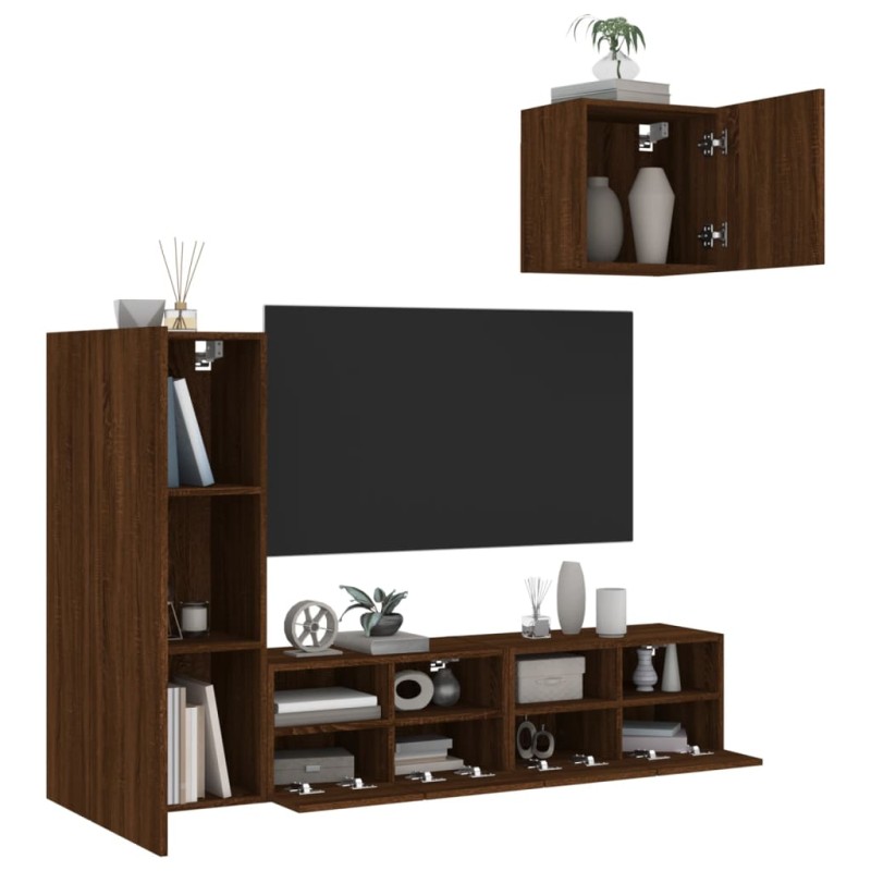 vidaXL 4-tlg. Wohnwand Braun Eichen-Optik Holzwerkstoff vidaXL 4-tlg. Wohnwand Braun Eichen-Optik Holzwerkstoff