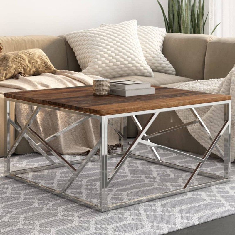 vidaXL Couchtisch Silbern Edelstahl und Massivholz vidaXL Couchtisch Silbern Edelstahl und Massivholz