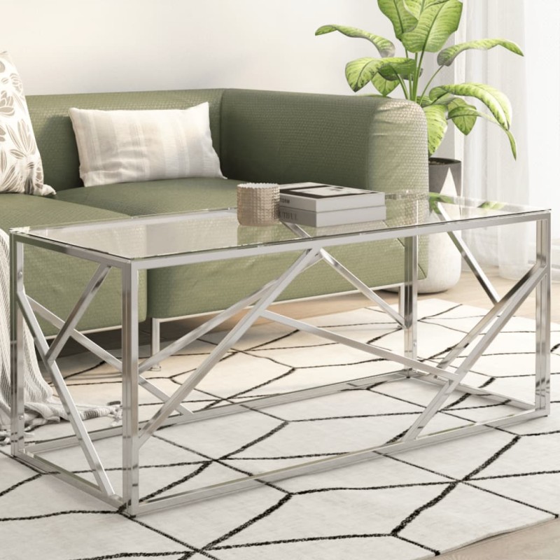vidaXL Couchtisch Silbern Edelstahl und Hartglas vidaXL Couchtisch Silbern Edelstahl und Hartglas