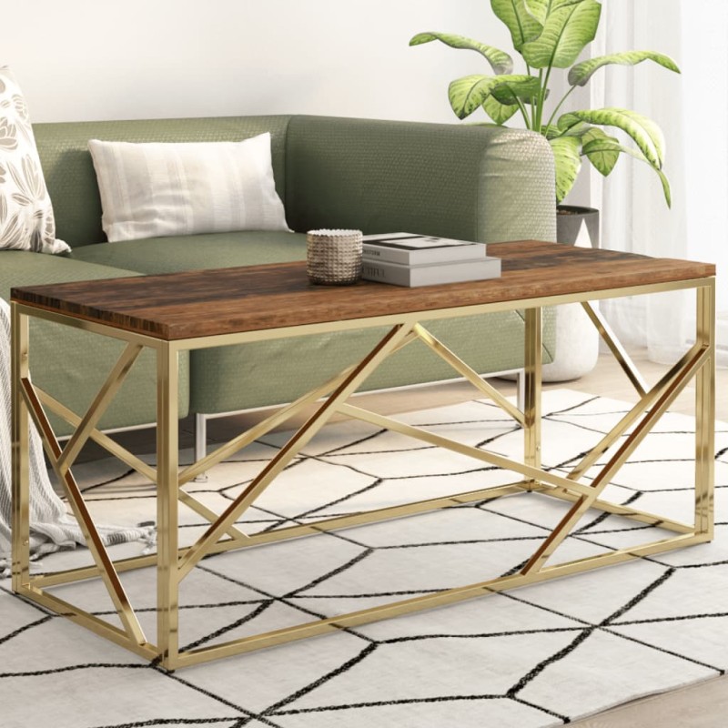 vidaXL Couchtisch Golden Edelstahl und Massivholz vidaXL Couchtisch Golden Edelstahl und Massivholz