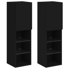 vidaXL TV-Schränke mit LED-Leuchten 2 Stk. Schwarz 30,5x30x102 cm