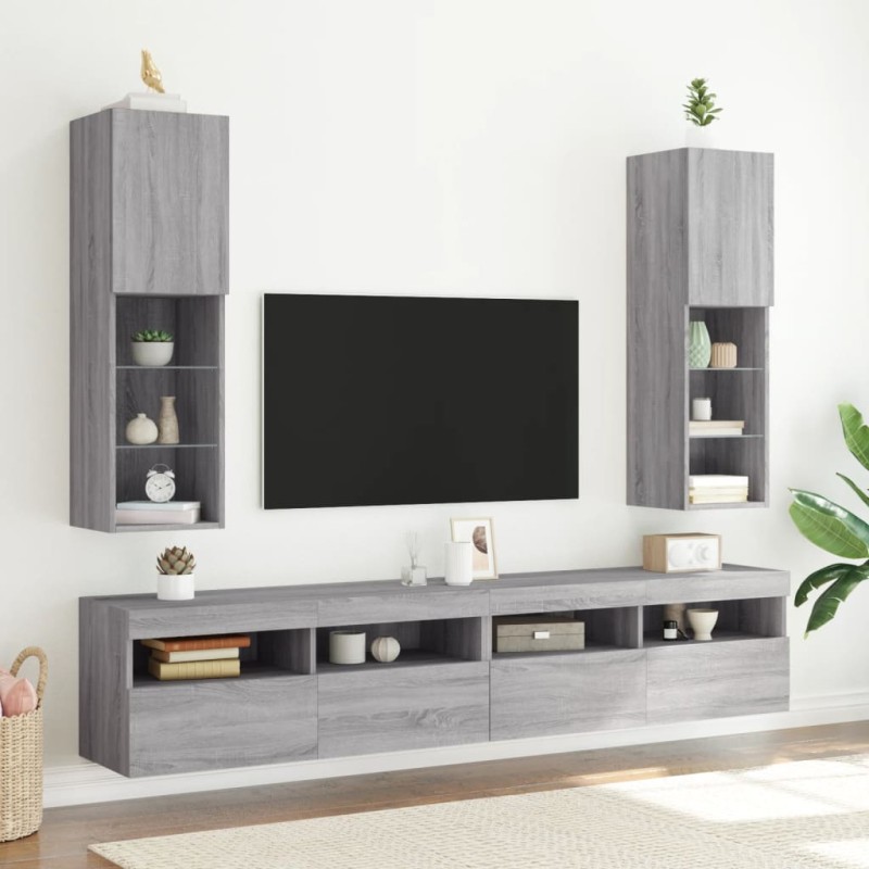 vidaXL TV-Schränke mit LED-Leuchten 2 Stk. Grau Sonoma 30,5x30x102 cm vidaXL TV-Schränke mit LED-Leuchten 2 Stk. Grau Sonoma 30,5x30x102 cm
