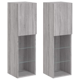 vidaXL TV-Schränke mit LED-Leuchten 2 Stk. Grau Sonoma 30,5x30x102 cm