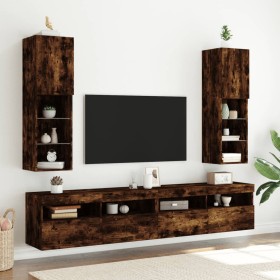 vidaXL TV-Schränke mit LED-Leuchten 2 Stk. Räuchereiche 30,5x30x102 cm