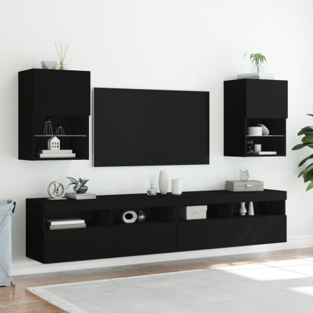 vidaXL TV-Schränke mit LED-Leuchten 2 Stk. Schwarz 40,5x30x60 cm