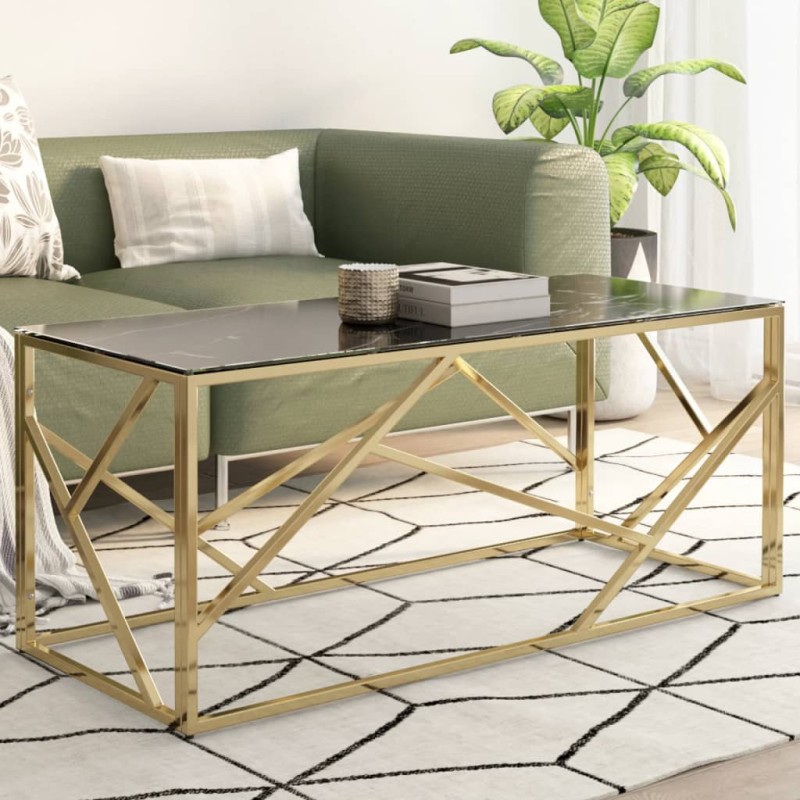 vidaXL Couchtisch Golden Edelstahl und Hartglas