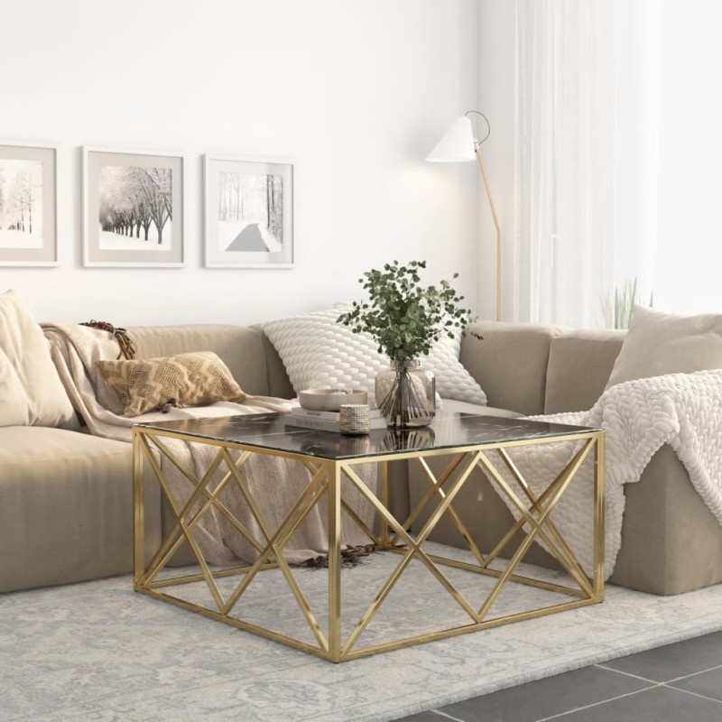 vidaXL Couchtisch Golden Edelstahl und Hartglas