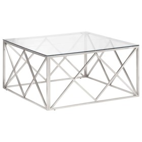 vidaXL Couchtisch Silbern Edelstahl und Hartglas