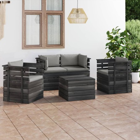 vidaXL 5-tlg. Garten-Sofagarnitur aus Paletten mit Kissen Kiefernholz