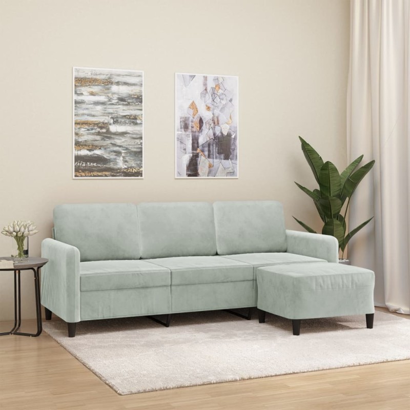 vidaXL 3-Sitzer-Sofa mit Hocker Hellgrau 180 cm Samt vidaXL 3-Sitzer-Sofa mit Hocker Hellgrau 180 cm Samt