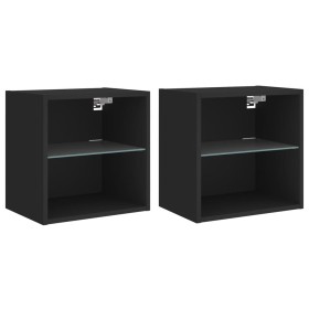 vidaXL Wand-Nachttische mit LED-Leuchten 2 Stk. Schwarz