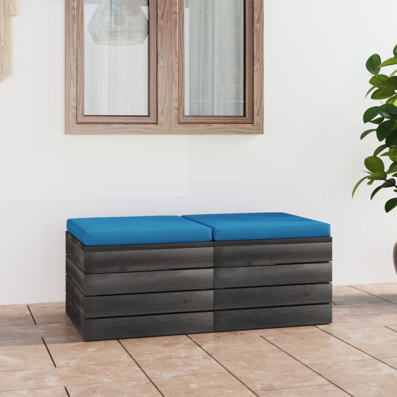 Garten-Paletten-Hocker 2 Stk. mit Kissen Kiefer Massivholz Garten-Paletten-Hocker 2 Stk. mit Kissen Kiefer Massivholz