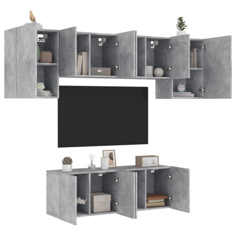 vidaXL 6-tlg. Wohnwand Betongrau Holzwerkstoff vidaXL 6-tlg. Wohnwand Betongrau Holzwerkstoff