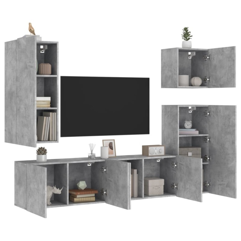 vidaXL 5-tlg. Wohnwand Betongrau Holzwerkstoff vidaXL 5-tlg. Wohnwand Betongrau Holzwerkstoff