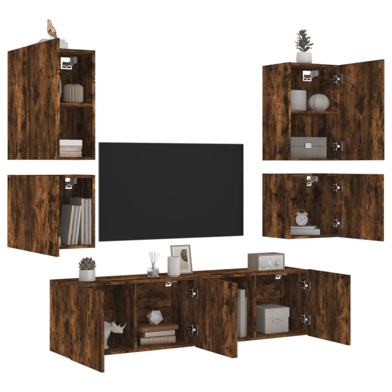 vidaXL 6-tlg. Wohnwand Räuchereiche Holzwerkstoff vidaXL 6-tlg. Wohnwand Räuchereiche Holzwerkstoff