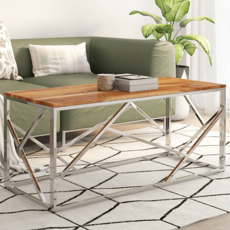 vidaXL Couchtisch Silbern Edelstahl und Massivholz Akazie vidaXL Couchtisch Silbern Edelstahl und Massivholz Akazie