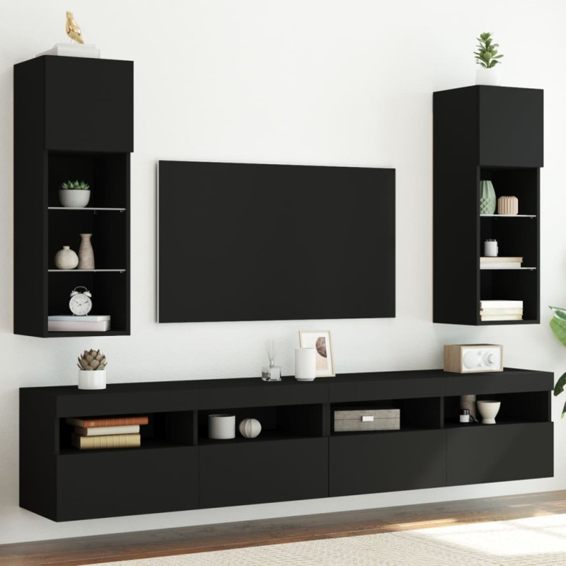 vidaXL TV-Schränke mit LED-Leuchten 2 Stk. Schwarz 30,5x30x90 cm vidaXL TV-Schränke mit LED-Leuchten 2 Stk. Schwarz 30,5x30x90 cm