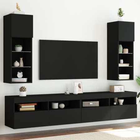 vidaXL TV-Schränke mit LED-Leuchten 2 Stk. Schwarz 30,5x30x90 cm