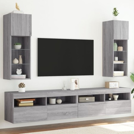 vidaXL TV-Schränke mit LED-Leuchten 2 Stk. Grau Sonoma 30,5x30x90 cm