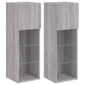 vidaXL TV-Schränke mit LED-Leuchten 2 Stk. Grau Sonoma 30,5x30x90 cm