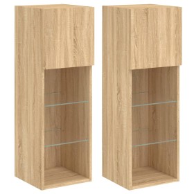 vidaXL TV-Schränke mit LED-Leuchten 2 Stk. Sonoma-Eiche 30,5x30x90 cm
