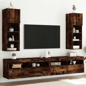 vidaXL TV-Schränke mit LED-Leuchten 2 Stk. Räuchereiche 30,5x30x90 cm