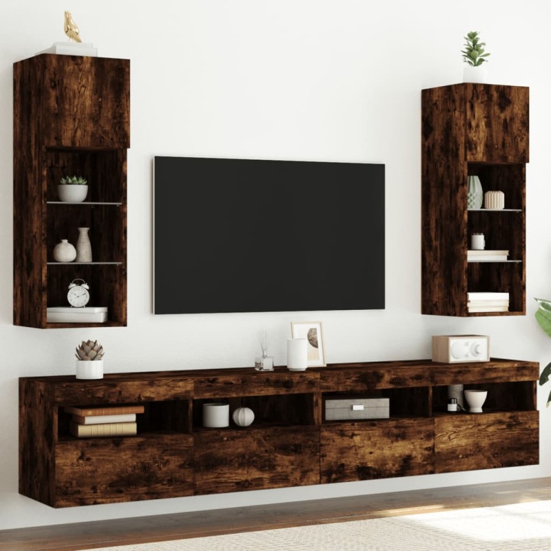 vidaXL TV-Schränke mit LED-Leuchten 2 Stk. Räuchereiche 30,5x30x90 cm vidaXL TV-Schränke mit LED-Leuchten 2 Stk. Räuchereiche 30,5x30x90 cm