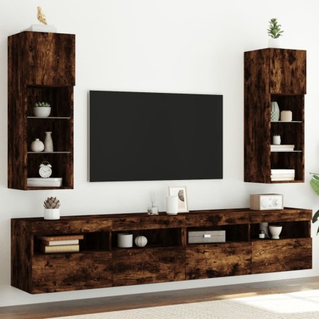 vidaXL TV-Schränke mit LED-Leuchten 2 Stk. Räuchereiche 30,5x30x90 cm