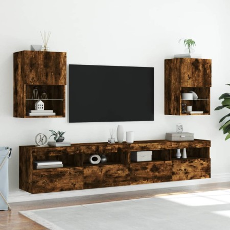 vidaXL TV-Schränke mit LED-Leuchten 2 Stk. Räuchereiche 40,5x30x60 cm