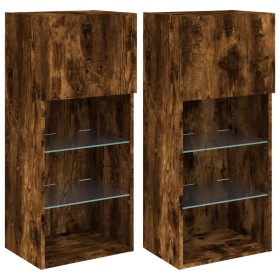 vidaXL TV-Schränke mit LED-Leuchten 2 Stk. Räuchereiche 40,5x30x90 cm