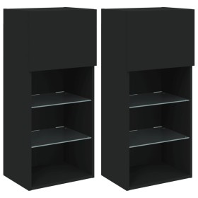 vidaXL TV-Schränke mit LED-Leuchten 2 Stk. Schwarz 40,5x30x90 cm