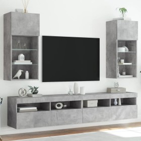 vidaXL TV-Schränke mit LED-Leuchten 2 Stk. Betongrau 40,5x30x90 cm