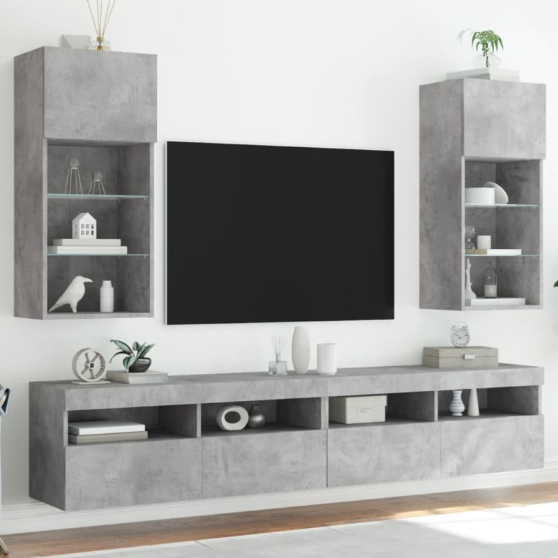 vidaXL TV-Schränke mit LED-Leuchten 2 Stk. Betongrau 40,5x30x90 cm vidaXL TV-Schränke mit LED-Leuchten 2 Stk. Betongrau 40,5x30x90 cm