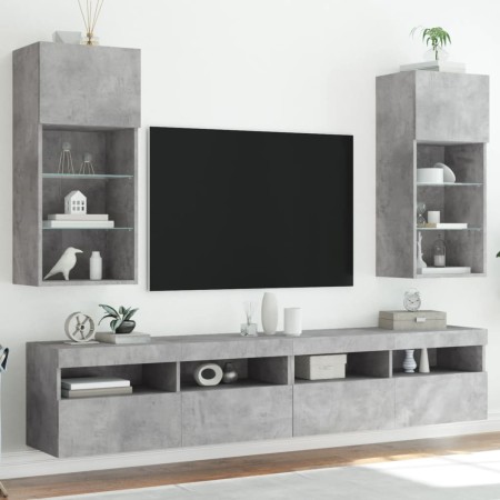 vidaXL TV-Schränke mit LED-Leuchten 2 Stk. Betongrau 40,5x30x90 cm