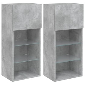 vidaXL TV-Schränke mit LED-Leuchten 2 Stk. Betongrau 40,5x30x90 cm