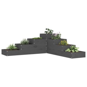 vidaXL Pflanzentreppe 4 Stufen 106x104,5x36 cm Grau Massivholz Kiefer